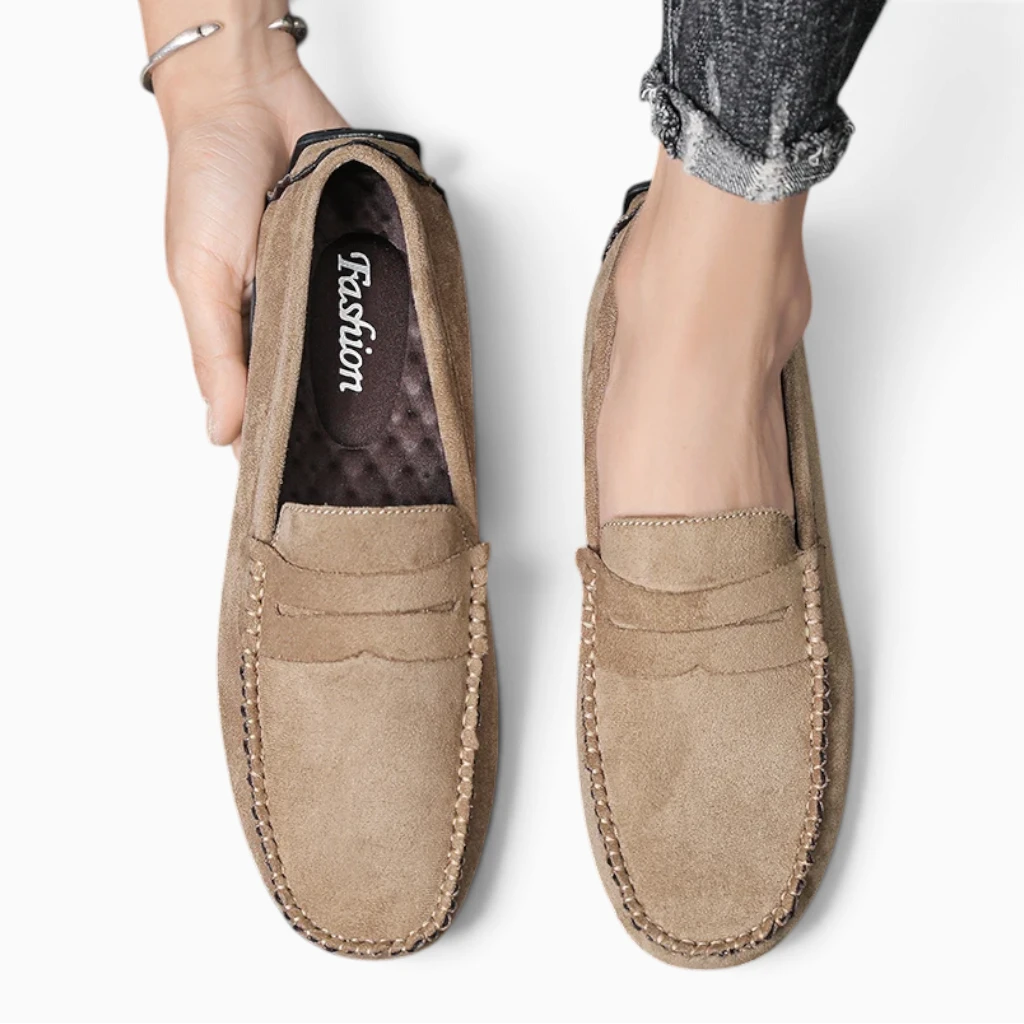 Fleurus – Mocassin daim gris homme — Kaki