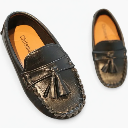 Paire de mocassins bébé garçon noirs avec détails pompons