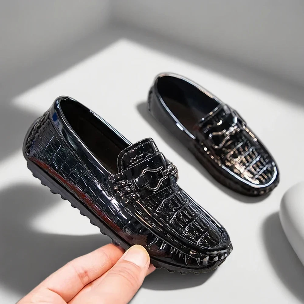 Mocassin garçon enfant bleu marine, semelle flexible et bout arrondi