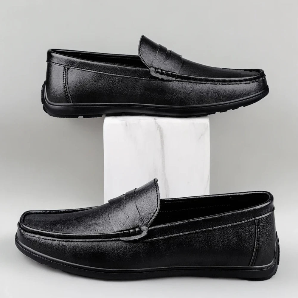 Mocassin italien homme collection luxe, cuir noir premium avec allure sophistiquée