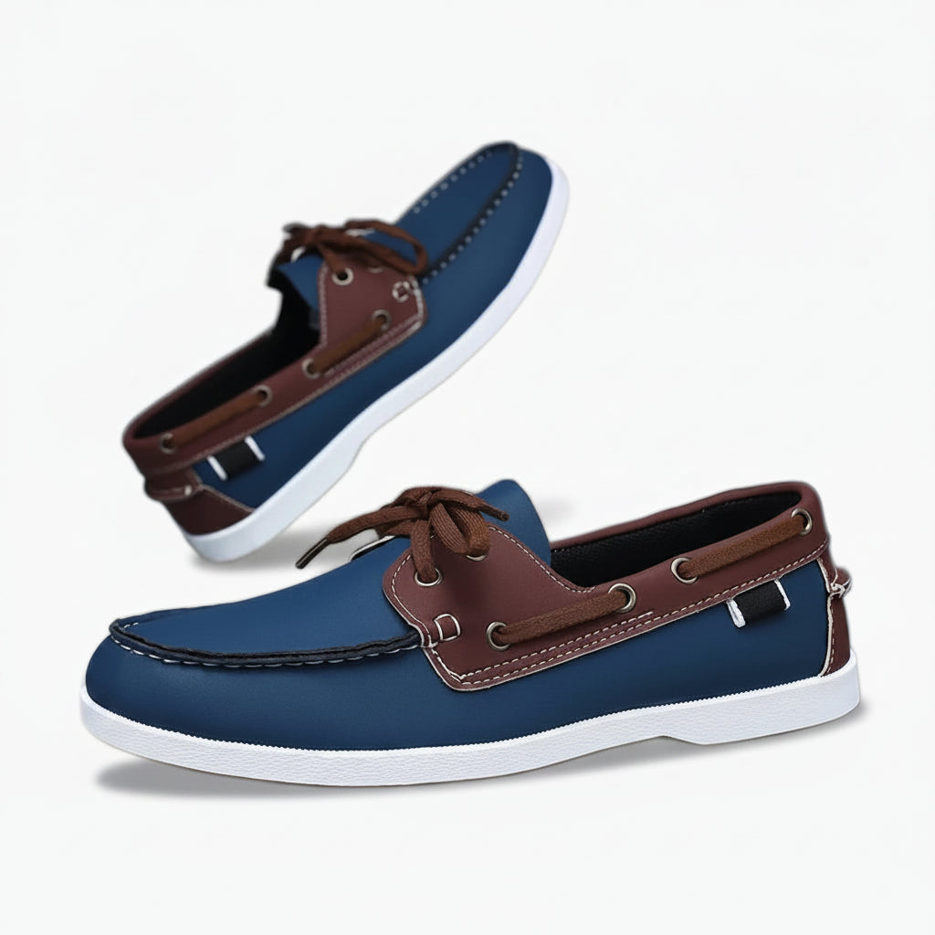 Chausette mocassin homme bleu sans lacet, vue de dessus