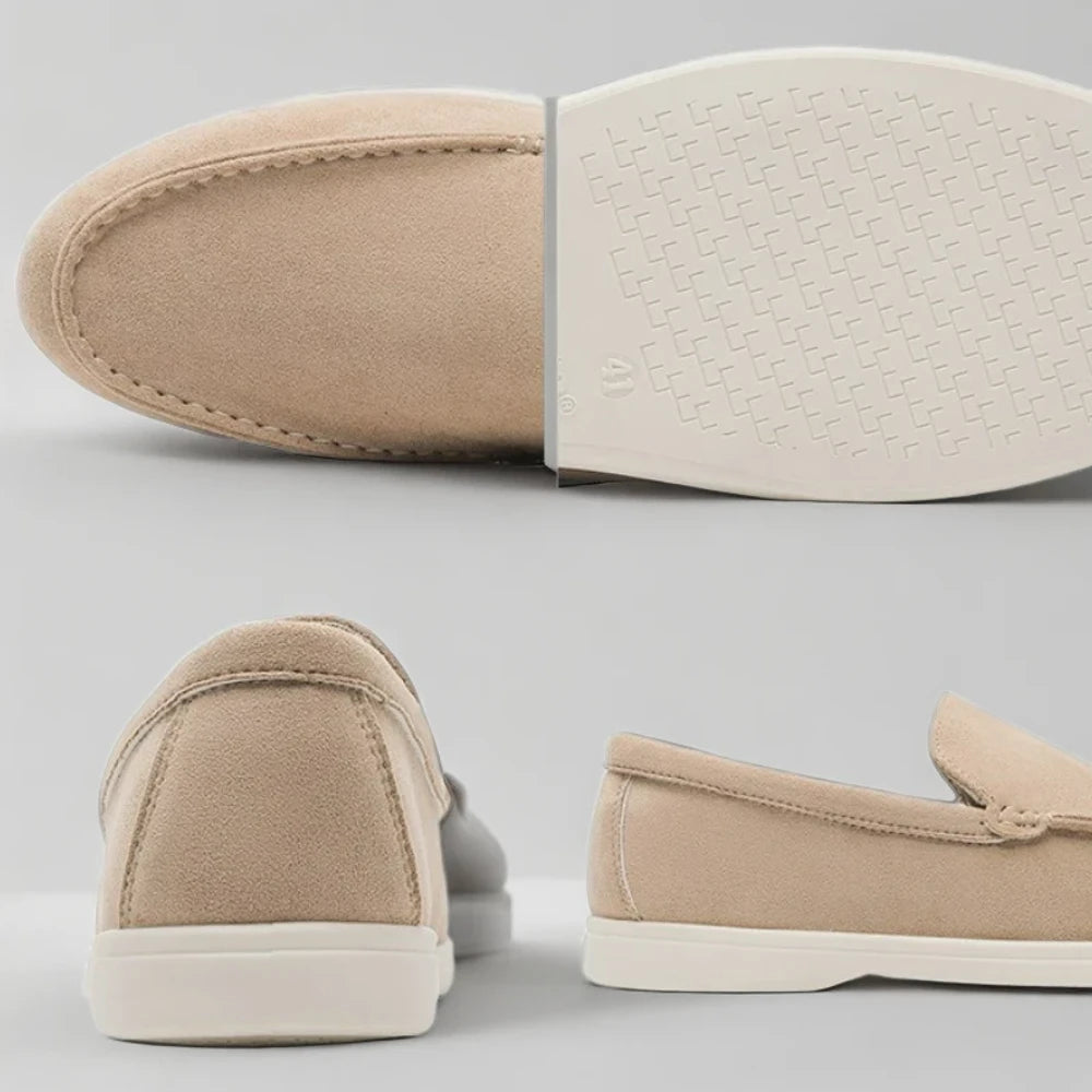 Mocassin souple chaussette homme beige vue détail du dessus pour ajustement parfait