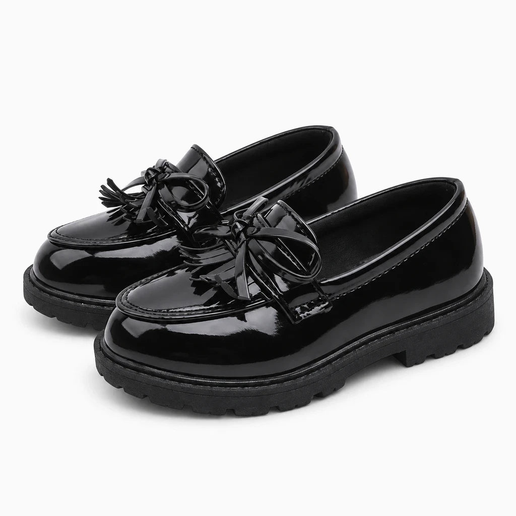 Chaussure mocassin fille rouge lie-de-vin sans lacet, prête à enfiler