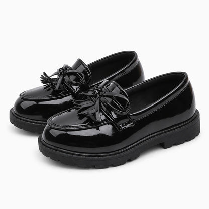 Chaussure mocassin fille rouge lie-de-vin sans lacet, prête à enfiler