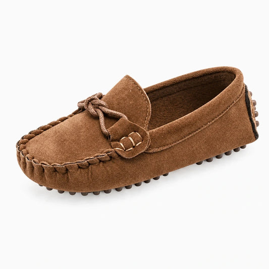 Chaussure mocassin bébé marron sans lacet, enfilage facile pour petits pieds