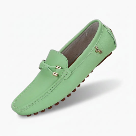 Mocassin blanc en cuir véritable, vue de profil