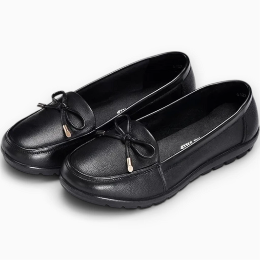 Mocassin à boucle femme noir avec boucle de serrage ajustable sur le dessus