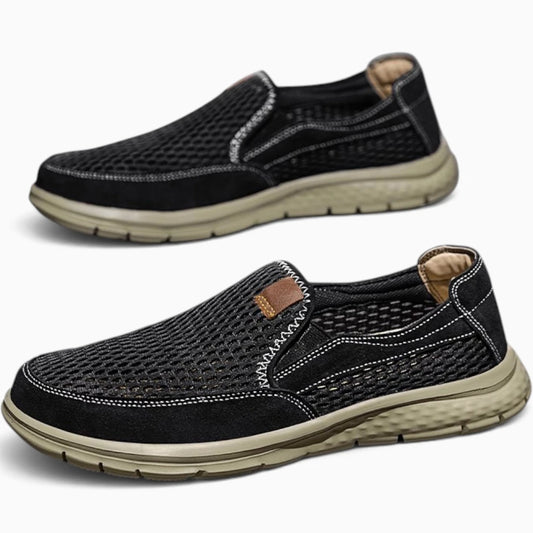 Mocassin bout pointu bleu en maille souple pour homme