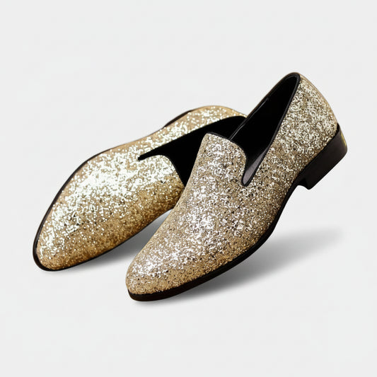 Mocassin brillant homme noir avec paillettes scintillantes pour soirée élégante
