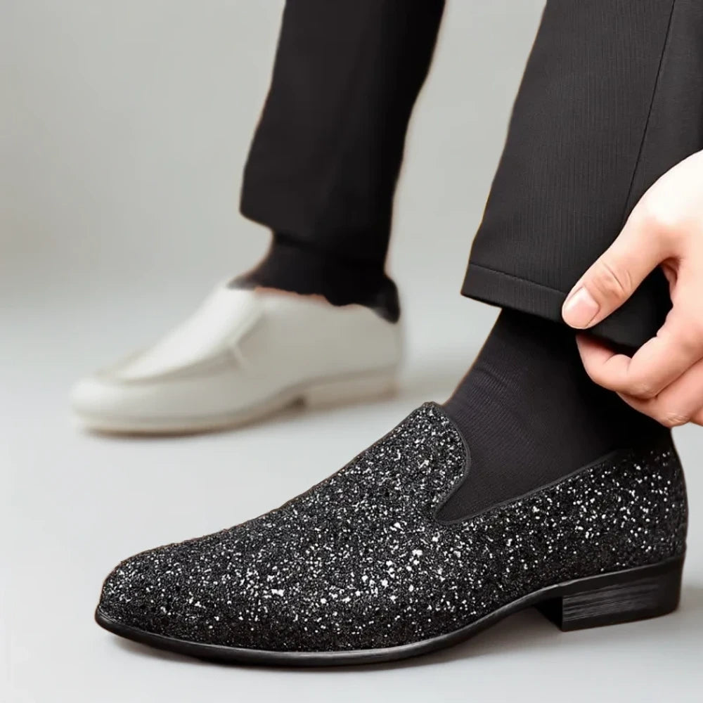 Mocassin homme style italien noir brillant avec fermeture à enfiler