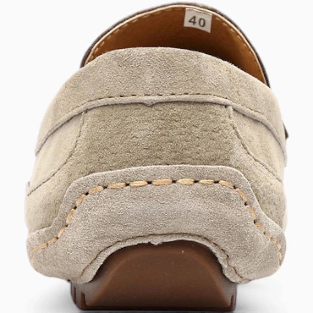 Mocassin ouvert homme en suédé kaki, chaussure slip-on facile à enfiler