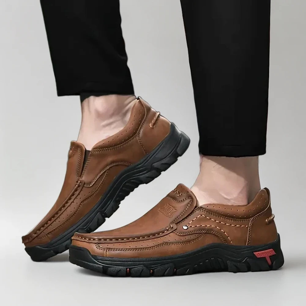 Mocassins homme camel en cuir, semelle légère et flexible pour la marche