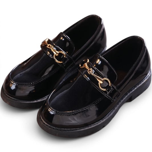 Mocassin rouge souple pour enfant, vue de profil