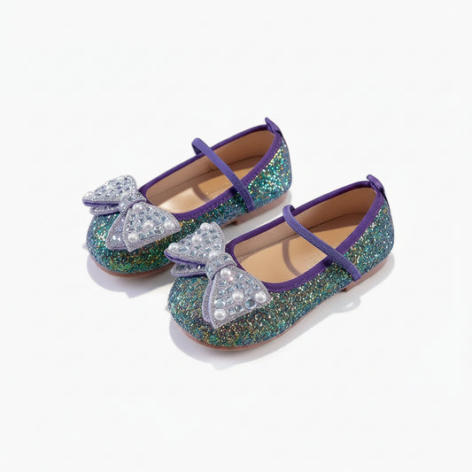 Mocassin chunky enfant violet paillettes pour fête et spectacle de danse