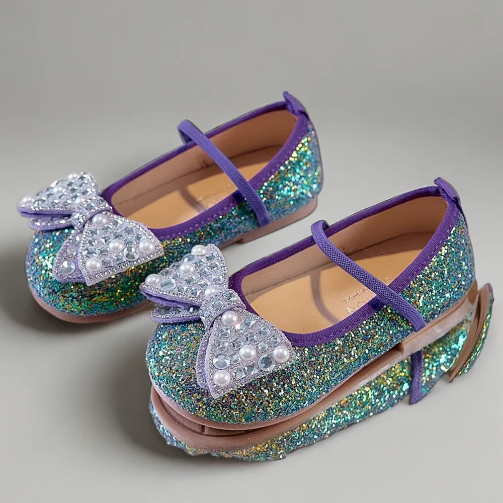 Chaussure enfant mocassin chunky argenté scintillant effet paillettes