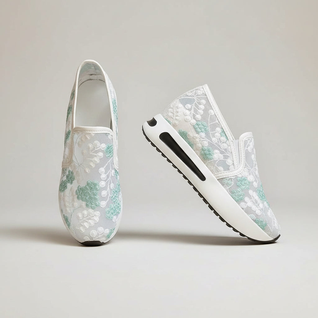 Mocassin classé femme à maille dentelle respirante, design rond et féminin