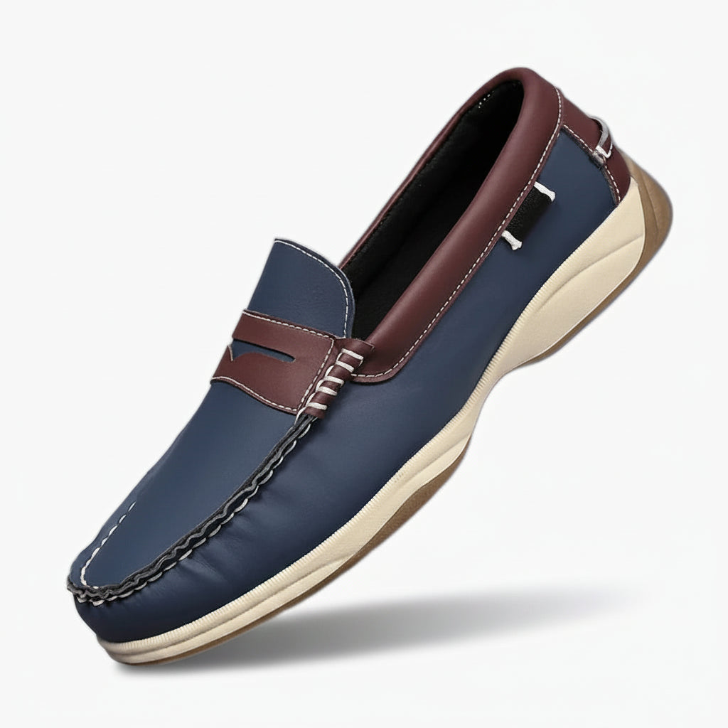Mocassin cognac homme avec semelle TPR, vue de profil sur fond neutre