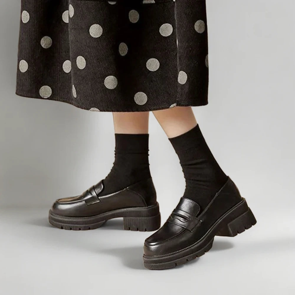 Mocassin cognac femme plateforme allongeant la silhouette