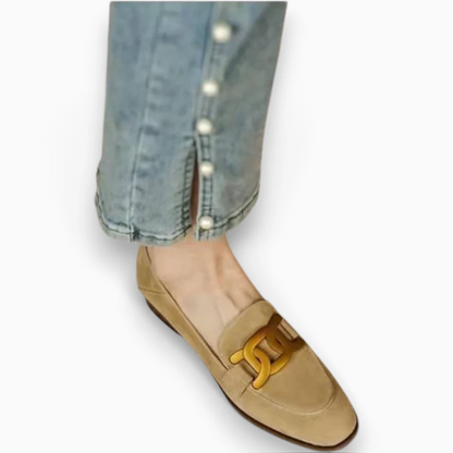 Mocassin femme semelle plate, style épuré en velours disponible en deux teintes