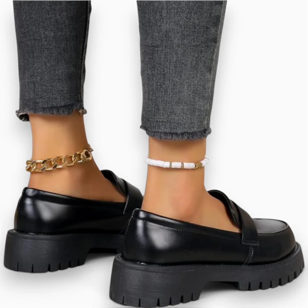 Chaussure mocassin femme bordeaux cuir synthétique, bout arrondi et semelle plateforme