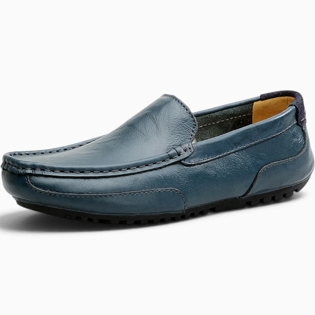 Mocassin ballerine homme cuir véritable bleu marine, style décontracté élégant