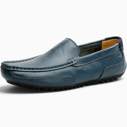 Mocassin ballerine homme cuir véritable bleu marine, style décontracté élégant