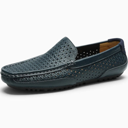 Chaussure mocassin confortable homme noir, design ajouré respirant pour l'été