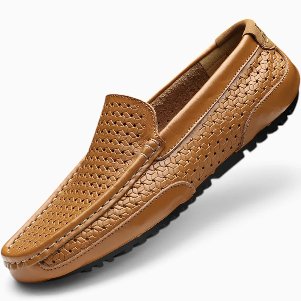 Mocassin homme confortable à enfiler, vue du dessus montrant l'aération