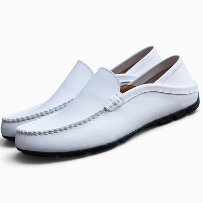 Mocassin cuir blanc homme sans lacets, coupe épurée et confortable