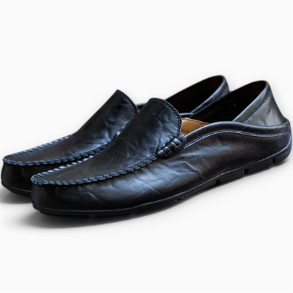 Mocassin blanc homme en cuir véritable, vue de profil