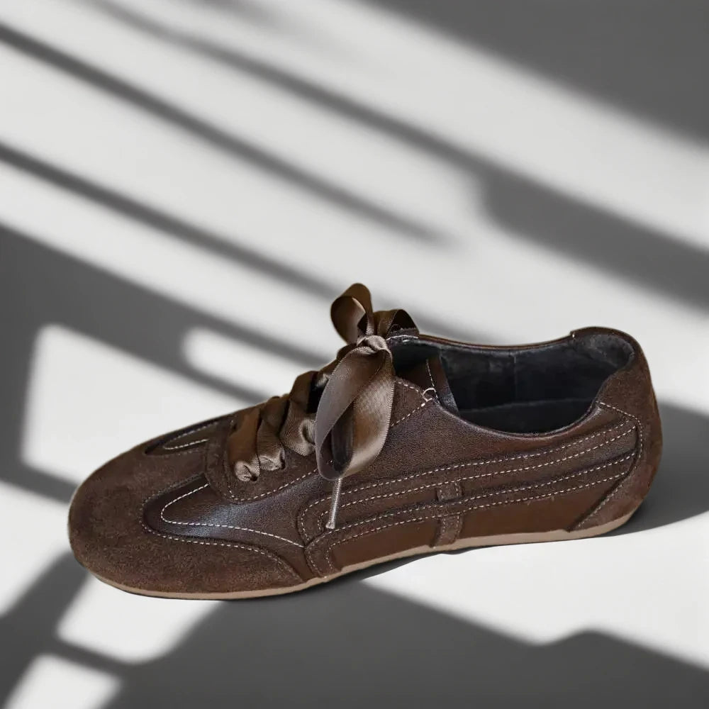 Paire de mocassins femme en cuir véritable marron, maintien souple du pied
