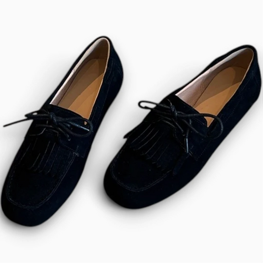 Mocassin femme daim avec bout carré et semelle souple