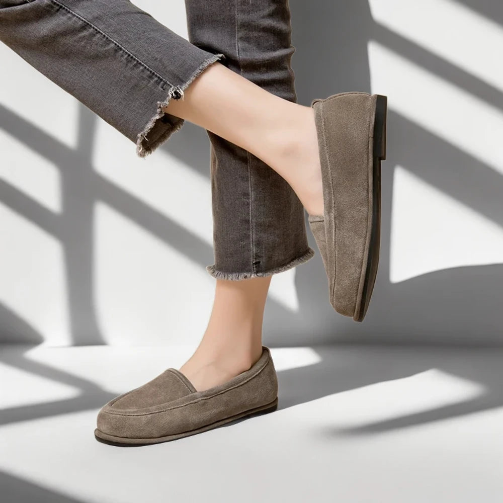Mocassin marron daim vue de dessus et fermeture