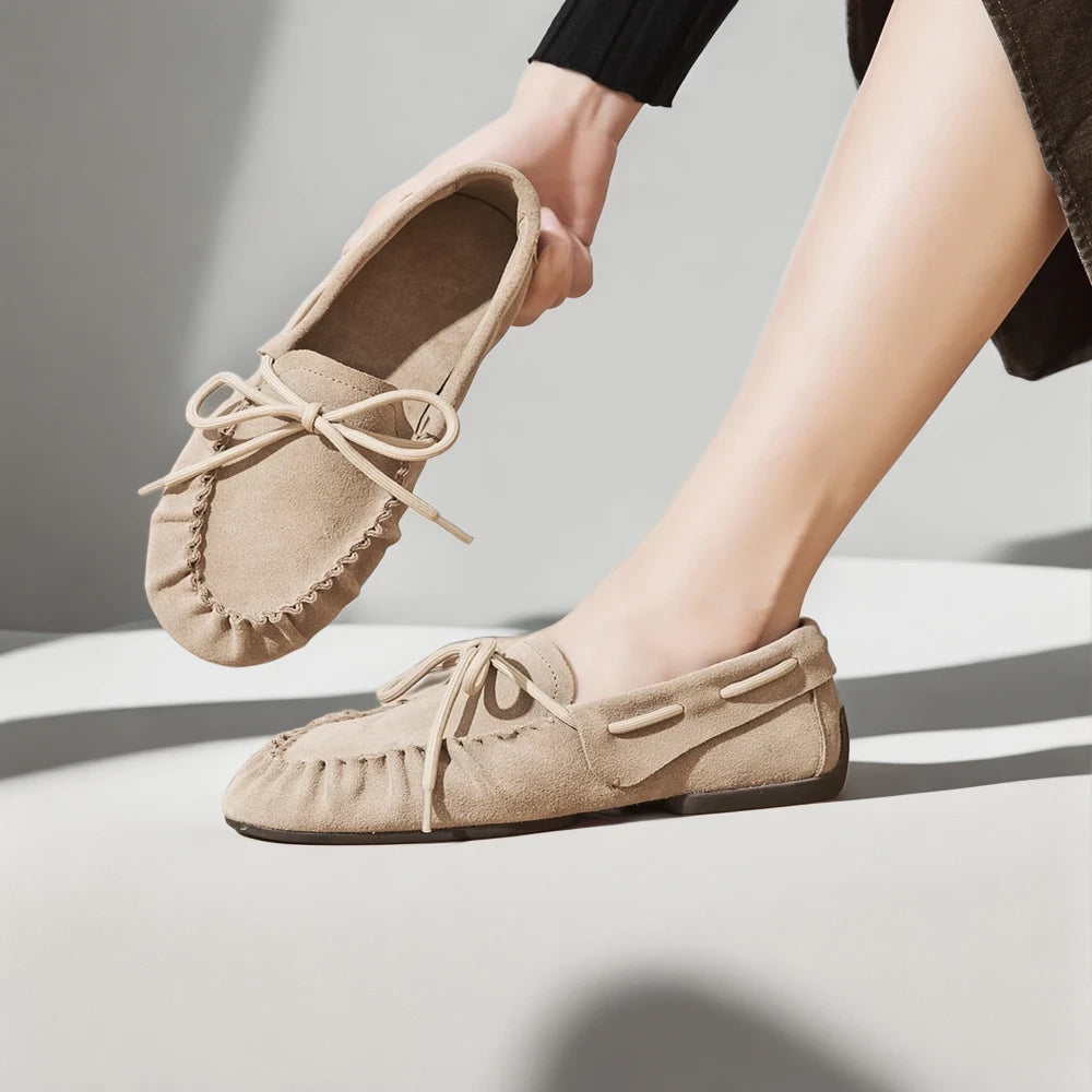 Mocassins femme marron daim grande taille, adaptés aux pieds larges