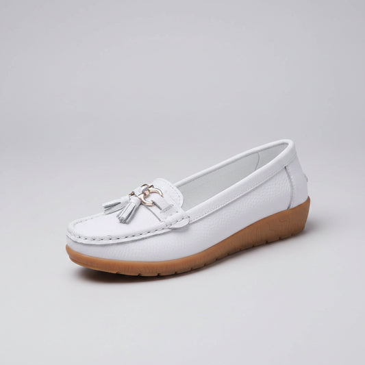 Mocassin doré femme en cuir véritable avec doublure souple confortable