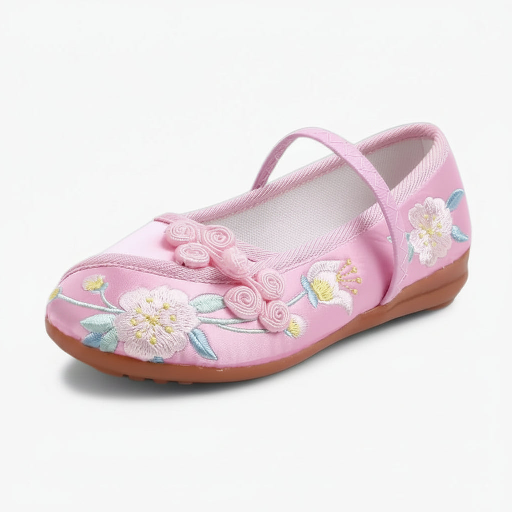Mocassin driver bicolore blanc et rose avec broderies délicates pour enfant