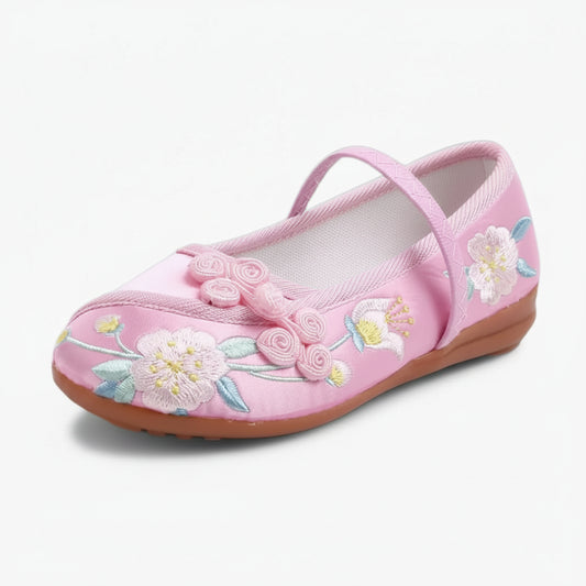 Mocassin driver bicolore blanc et rose avec broderies délicates pour enfant