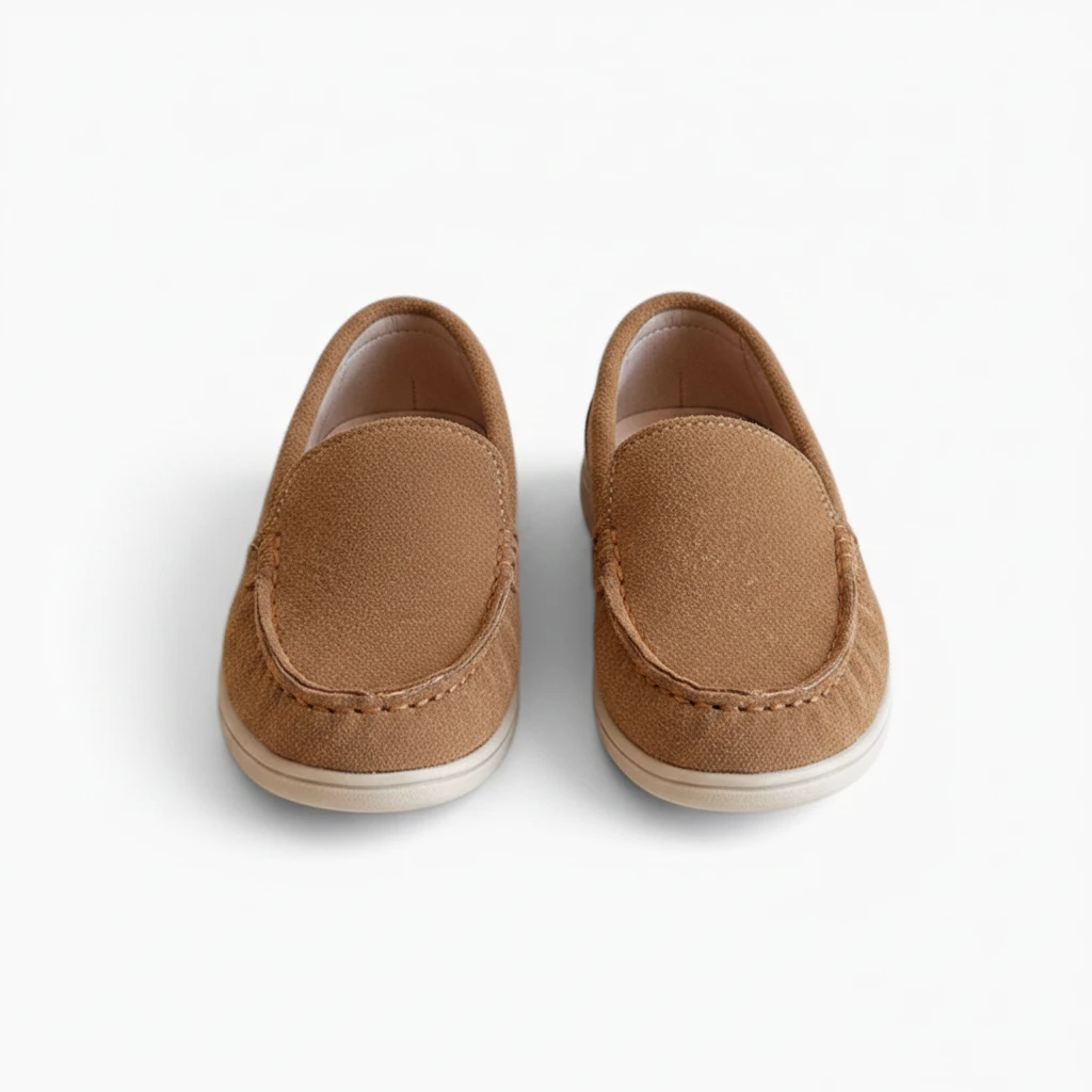 Mocassin enfant fille en daim bleu avec semelle antidérapante