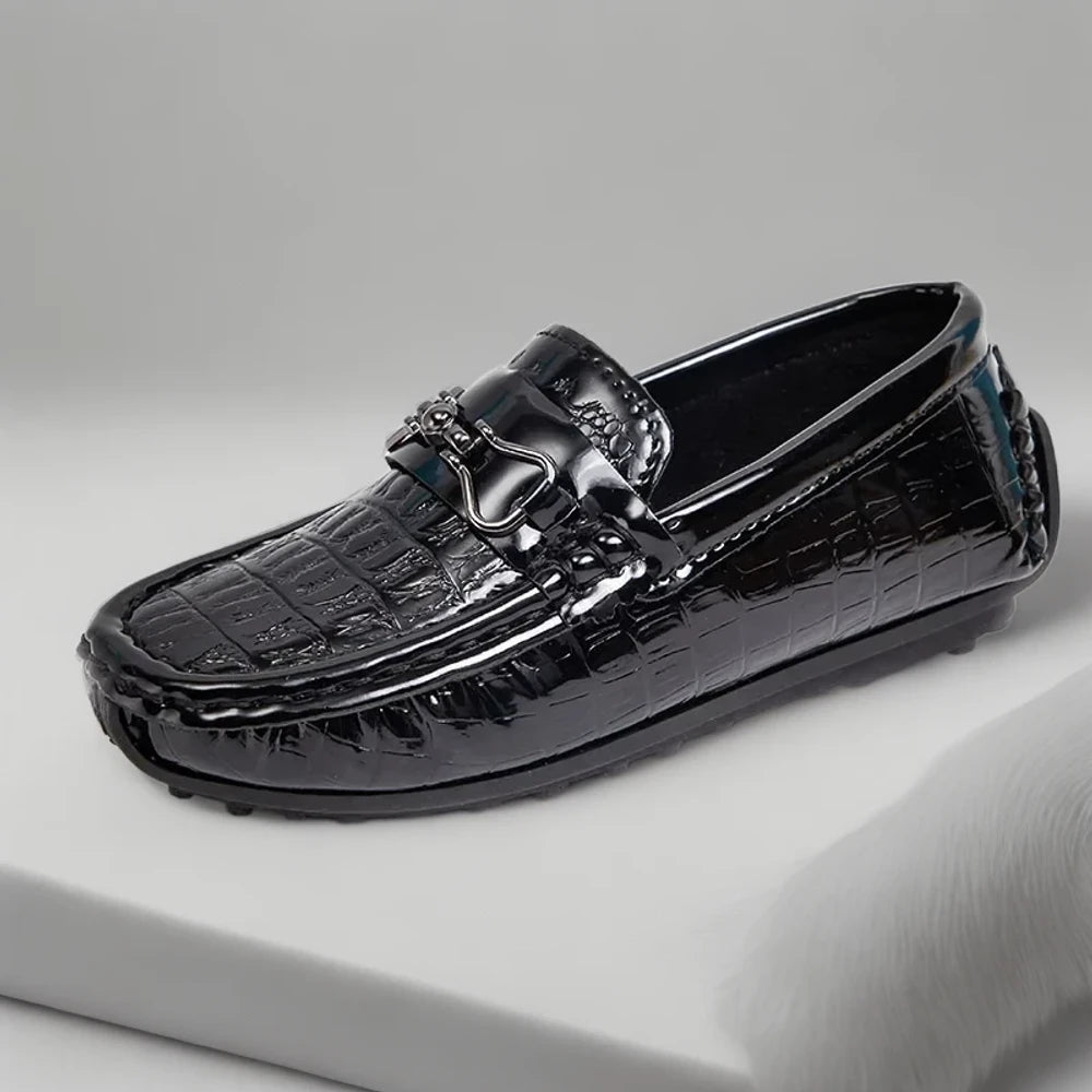 Mocassins enfant garçon en cuir bleu marine, style anglais classique