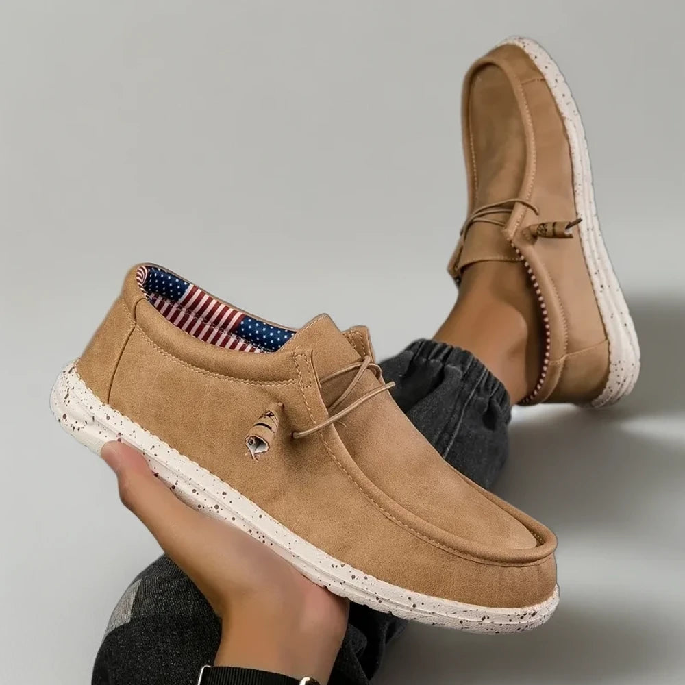 Mocassin été multicolore: gris, marron, orange et bleu réunis