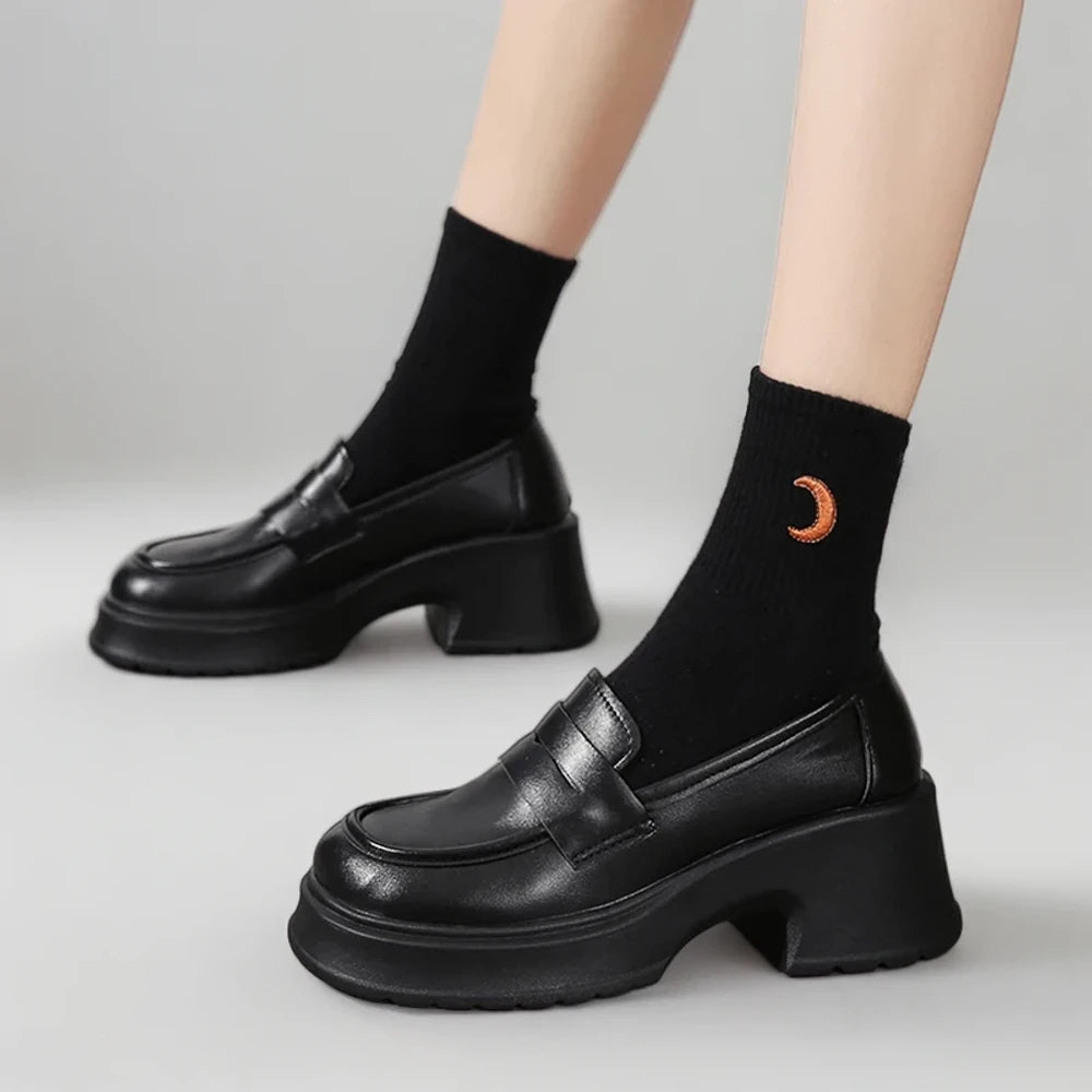 Mocassins cuir marron femme vue de dessus montrant la plateforme