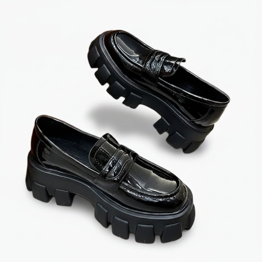 Mocassin femme grande taille en cuir marron avec semelle épaisse stable