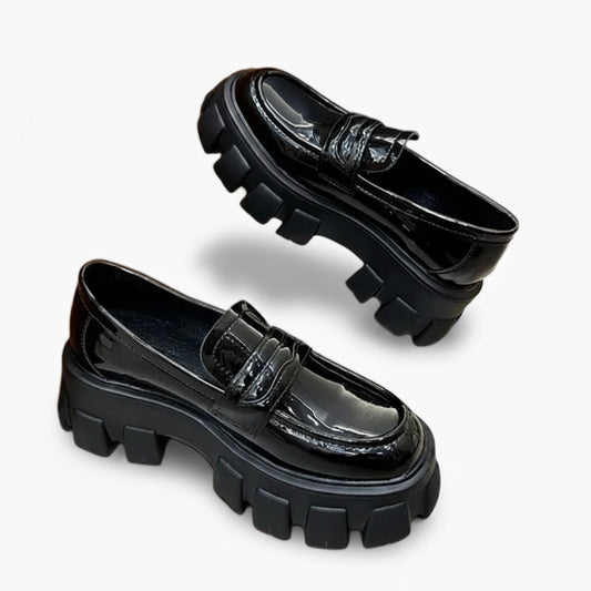 Mocassin femme grande taille en cuir marron avec semelle épaisse stable