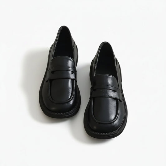 Mocassin femme grosse semelle en cuir noir avec plateforme épaisse et design intemporel