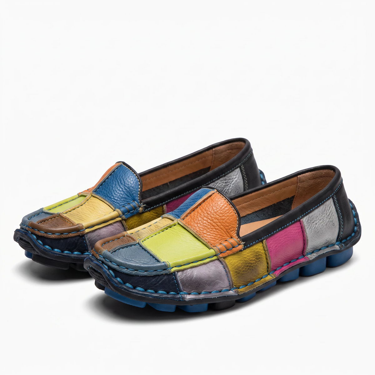 Mocassin femme rose en cuir véritable avec semelle souple et confortable