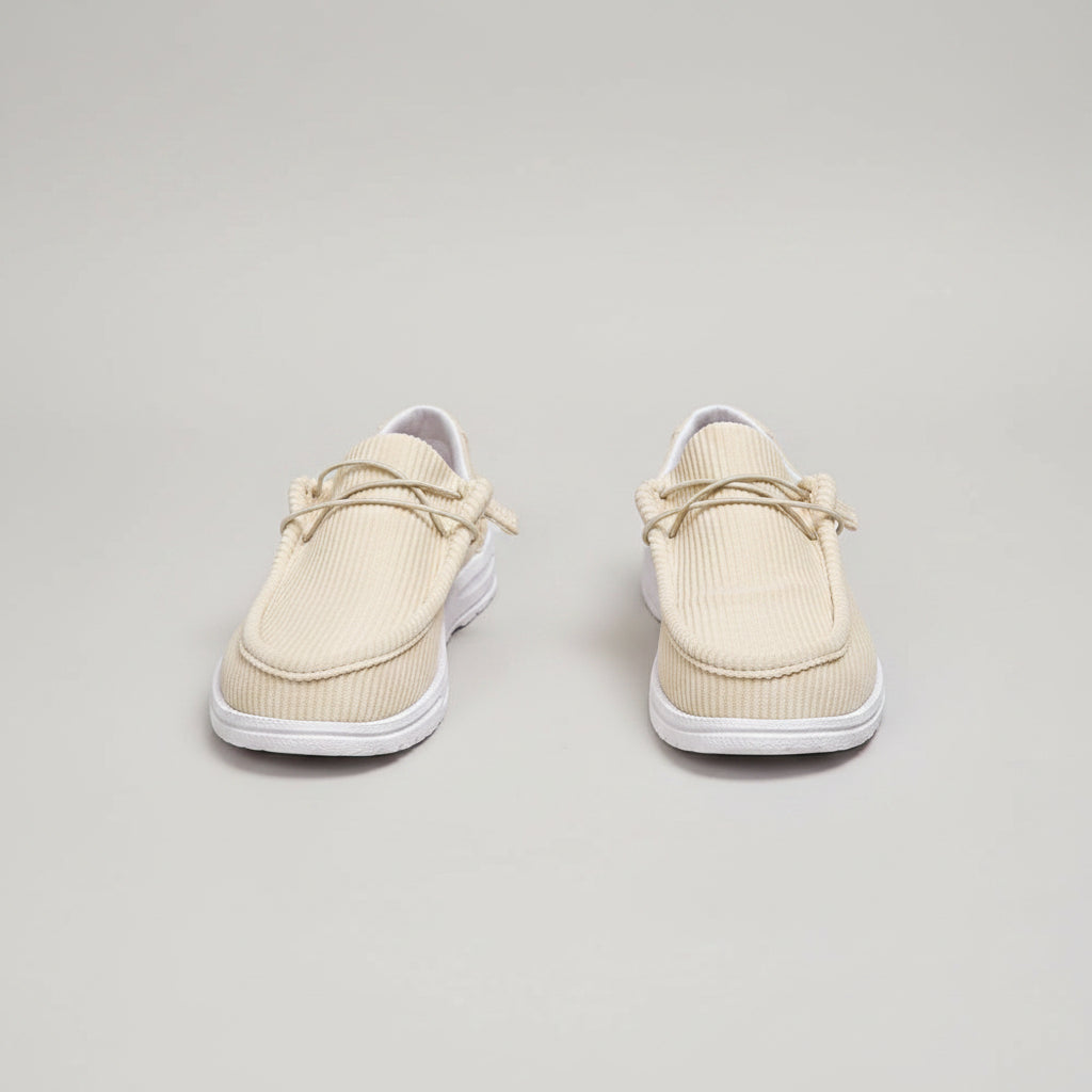 Mocassin femme semelle épaisse en toile beige avec plateforme confortable