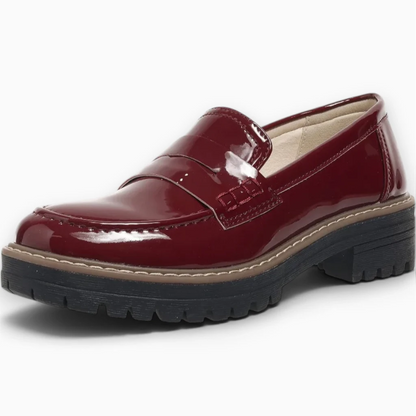 Mocassin femme semelle épaisse vernis noir avec maintien renforcé