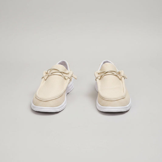 Mocassin femme semelle épaisse en toile beige avec plateforme confortable