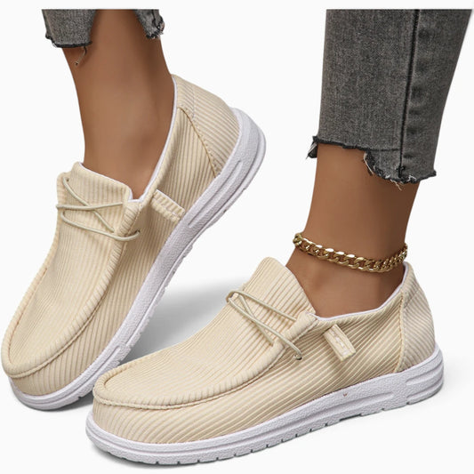 Mocassin femme semelle épaisse en toile beige avec plateforme confortable
