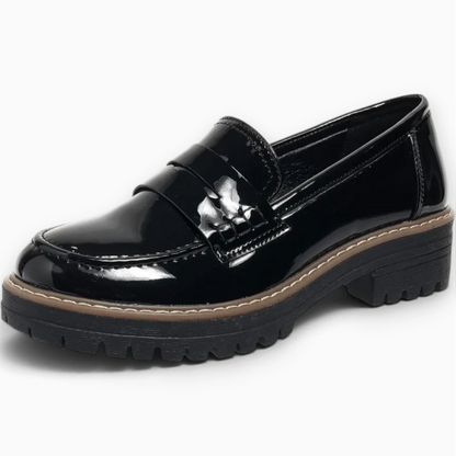 Mocassins semelle épaisse femme vernis rouge brillant vue de profil